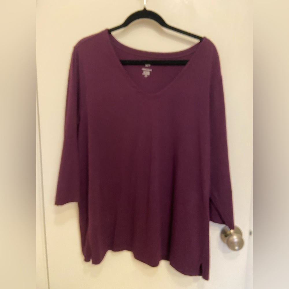 J. Jill Burgendy Long Sleeve V-Neck Top